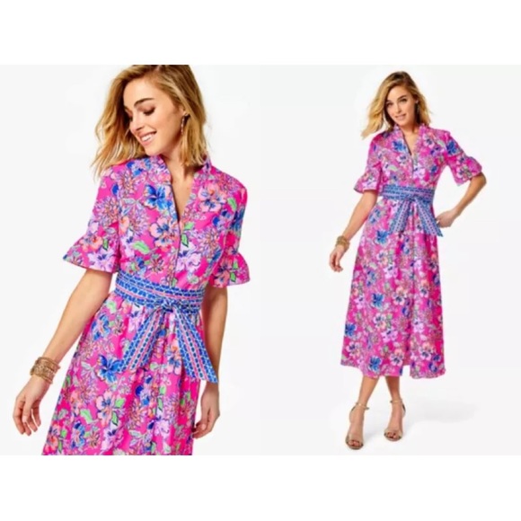 NWT LILLY PULITZER MARILISA STRETCH SHIRTDRESS PINK ISLE LAST BUD NOT LEAST - Picture 7 of 10